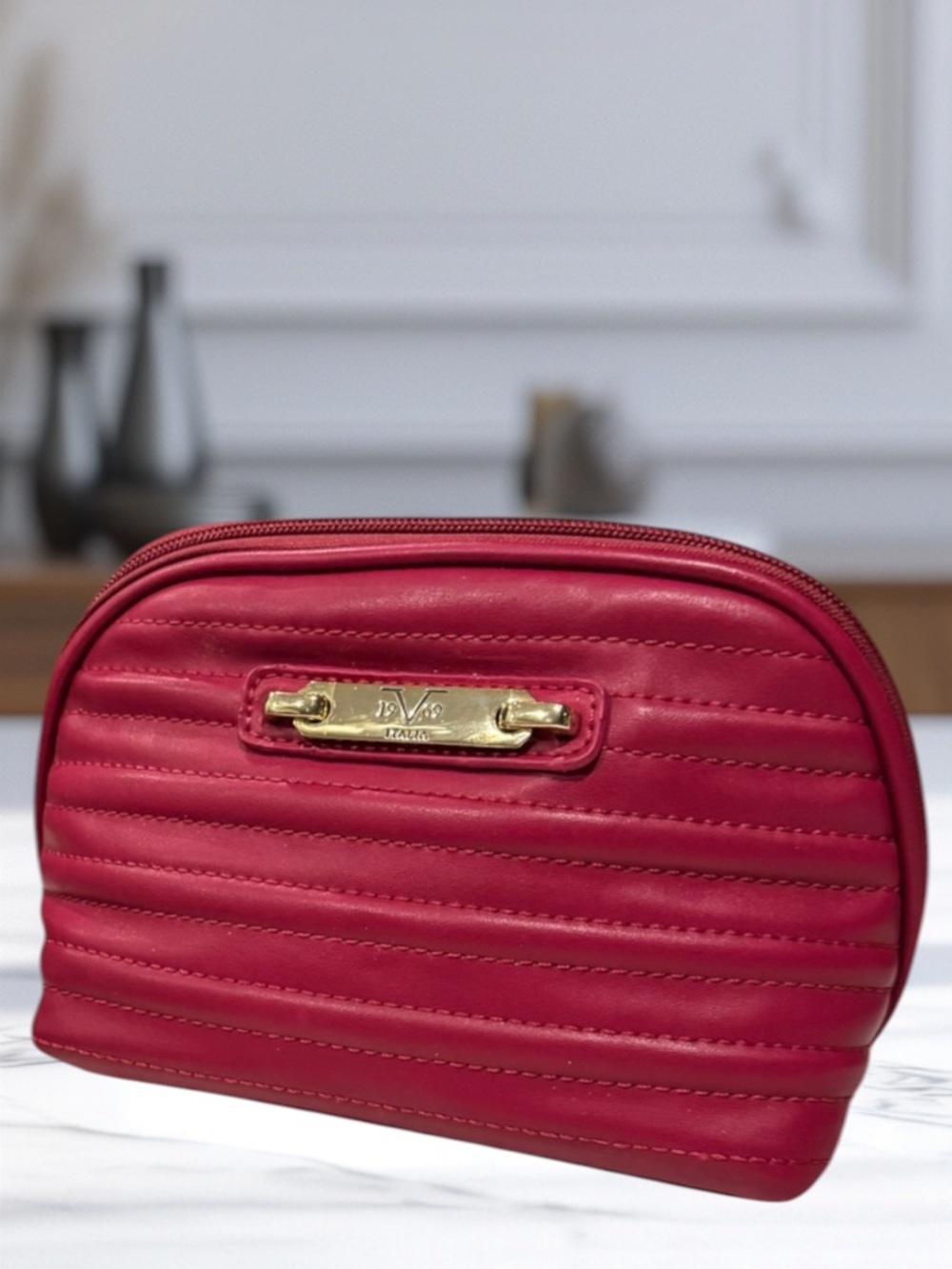 2 for $30 | Versace 19V69 Quilted Berry Red Cosmetic Pouch 2016 Vegan Friendly